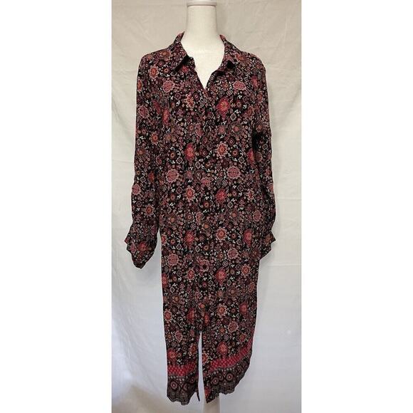 Plus 16 Casual Career Floral Preppy Button Front Side Slit Roll Tab Shirt Dress - Picture 1 of 15